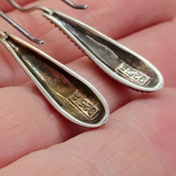 Vtg Art Deco Marcasite Sterling Silver Signed 925 A Teardrop Dangle Earrings - Picture 5 of 6